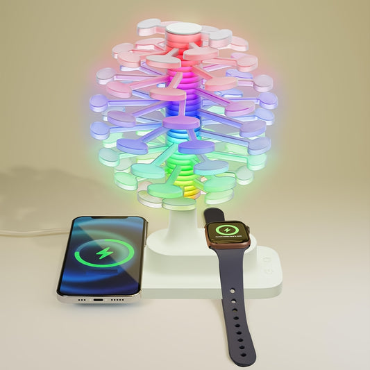 Lampe LED Arbre Multicolore 4-en-1 – Ambiance + Charge Téléphone + Montre + Écouteurs