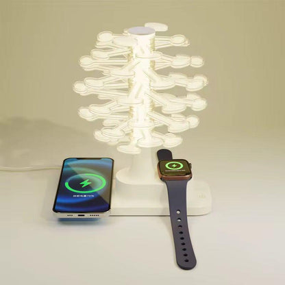 Lampe LED Arbre Multicolore 4-en-1 – Ambiance + Charge Téléphone + Montre + Écouteurs