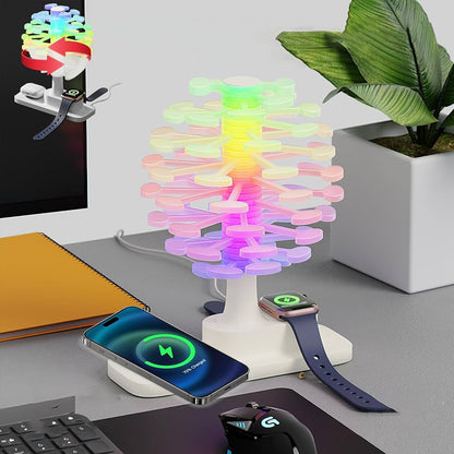 Lampe LED Arbre Multicolore 4-en-1 – Ambiance + Charge Téléphone + Montre + Écouteurs